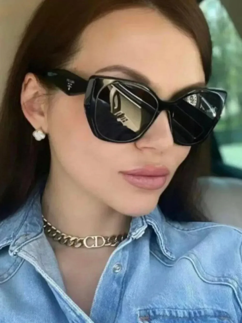 Prada Women Sunglasses Black Grey Cat Eye PR19ZSF 1AB5S0 NEW AUTHENTIC